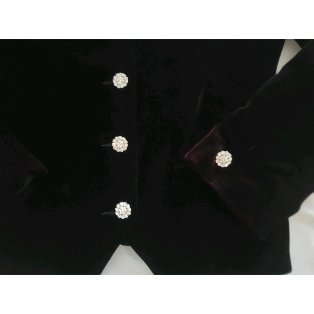 Vintage 80s 90s Chaus Black Velvet Blazer Women Size 6 Rhinestone Buttons Lined - Picture 6 of 10